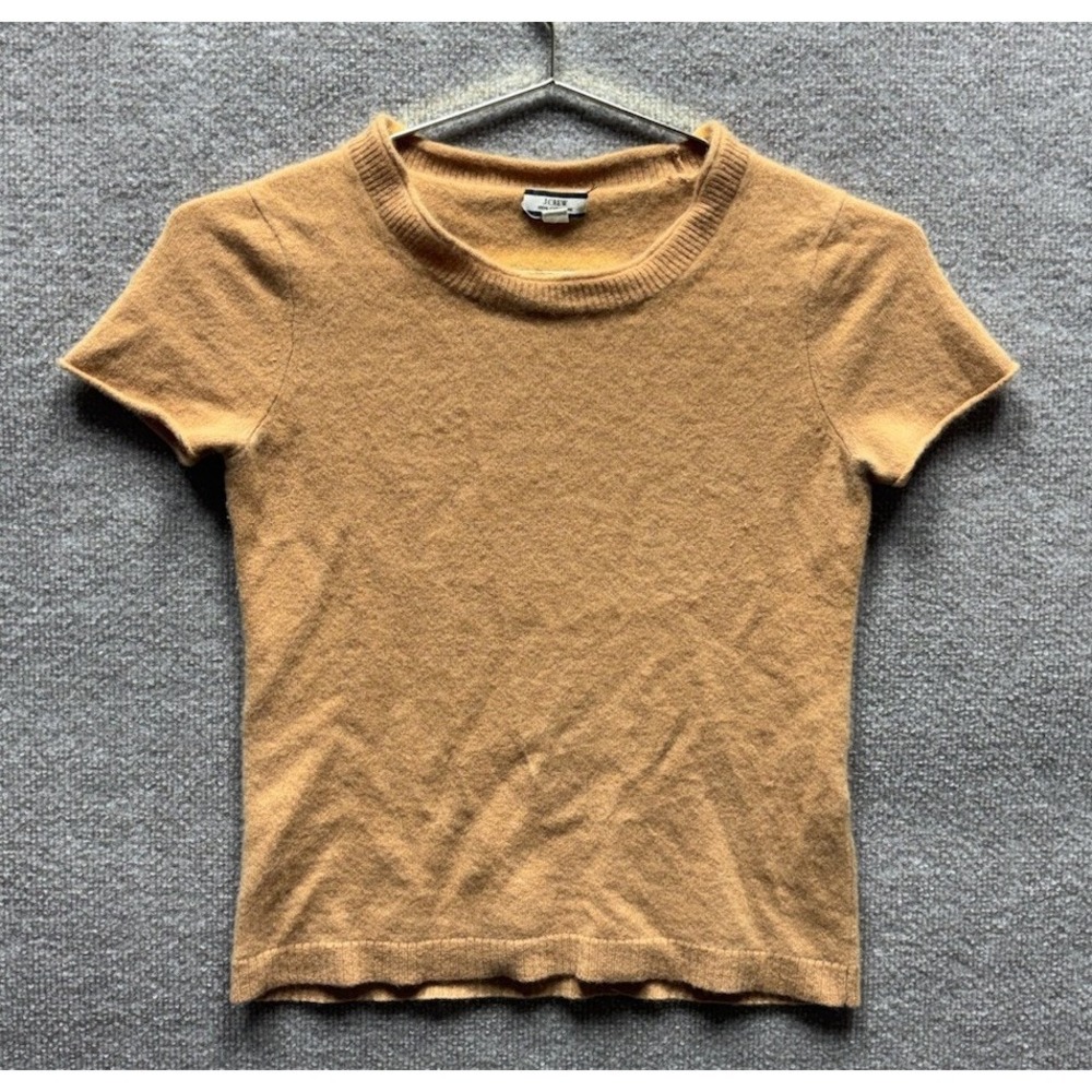 J CREW Women Short Sleeve 100% Cashmere T-Shirt Tee Knit Top Navy Apricot XS EUC